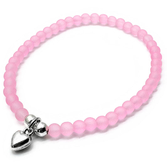 Heart Charm Frosted Bead Bracelet - Colour Choice