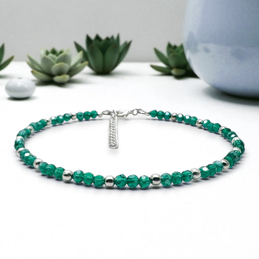 Plus Size Anklet with Faceted Teal Green Glass Beads, Adjustable