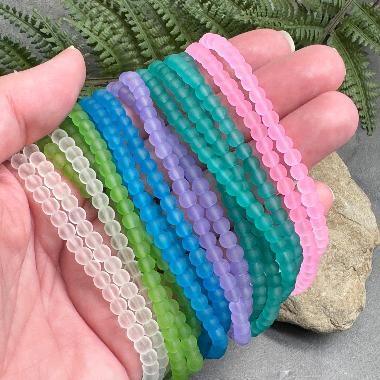 Dinosaur Charm Frosted Bead Bracelet - Colour Choice