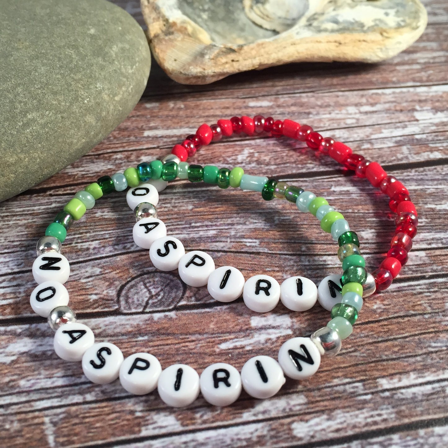 NO ASPIRIN Medical Alert Bracelet -  Glass Seed Beads