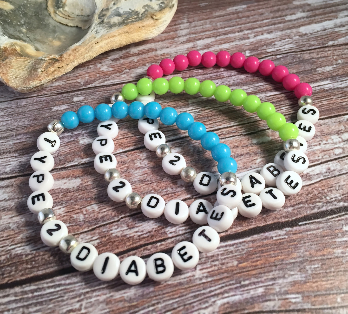 TYPE 2 DIABETES Medical Alert Bracelet - Acrylic Letter Beads