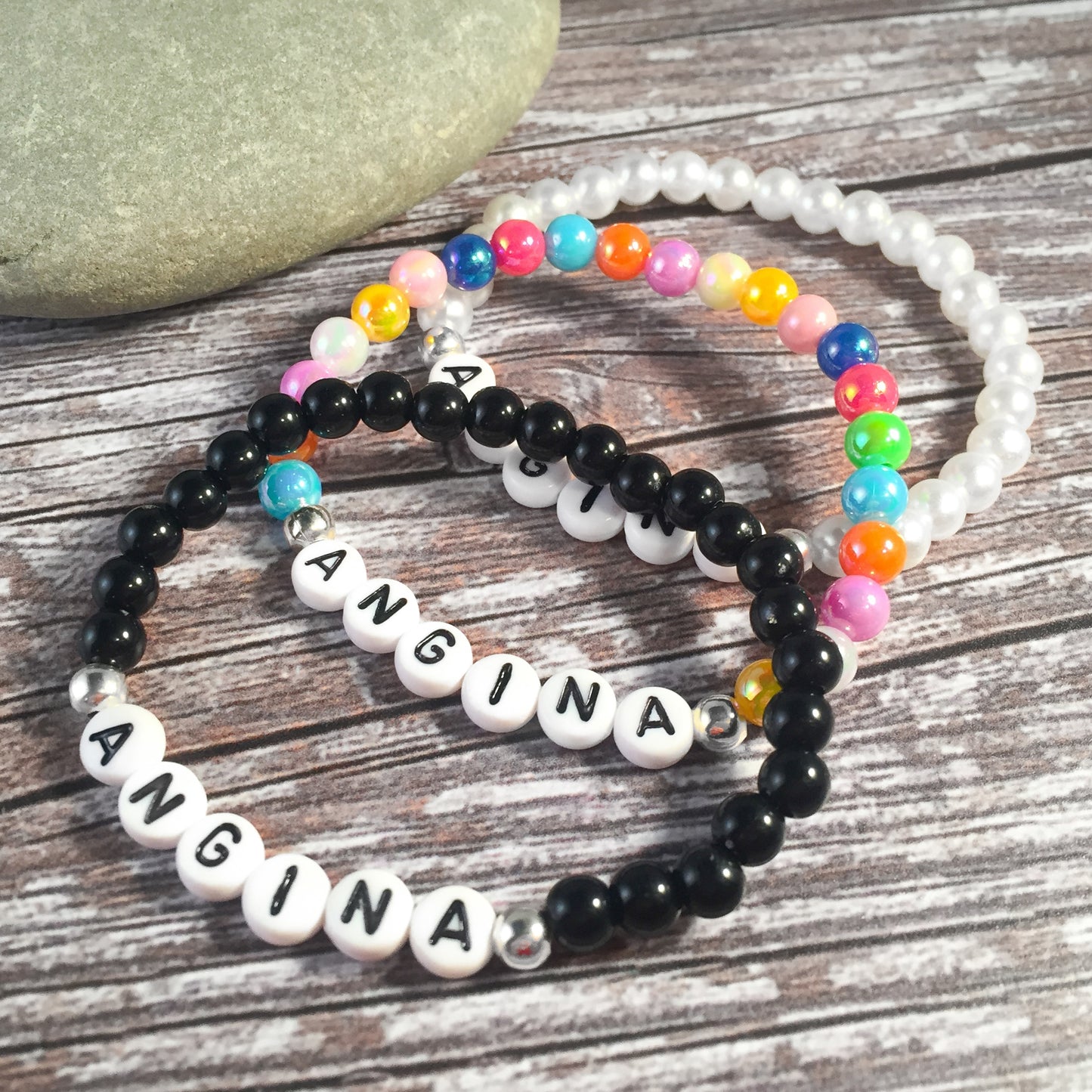 ANGINA Medical Alert Bracelet - Acrylic Letter Beads