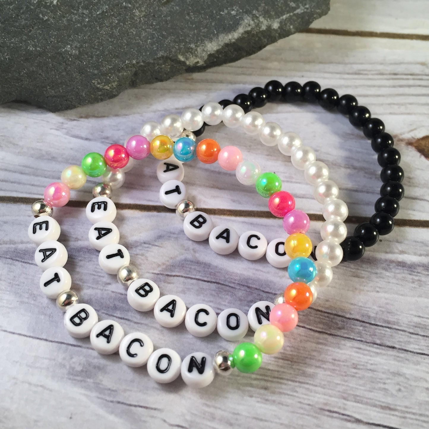 EAT BACON Message Bracelet - Acrylic Letter Beads