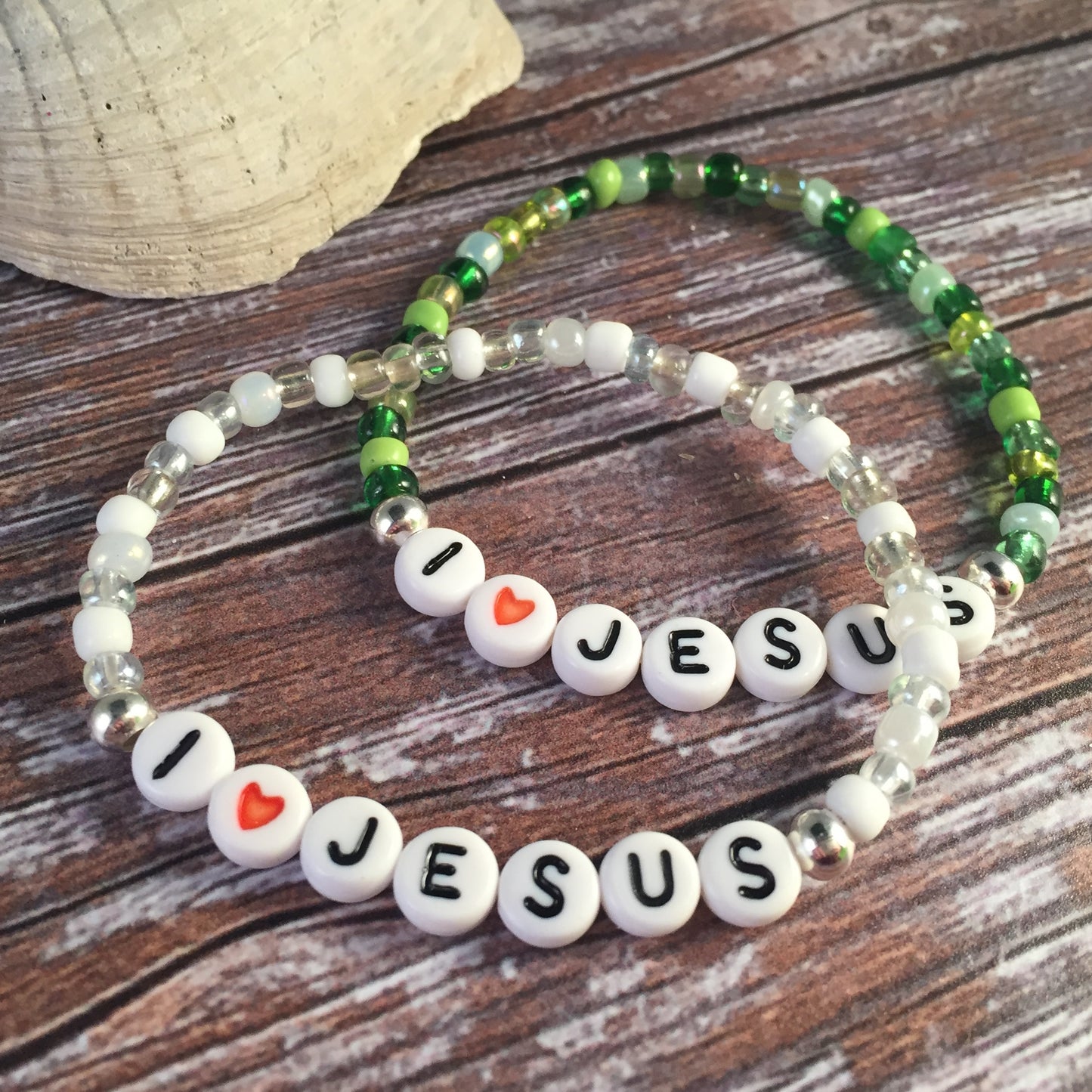 I LOVE JESUS Christian Bracelet - Glass Seed Beads