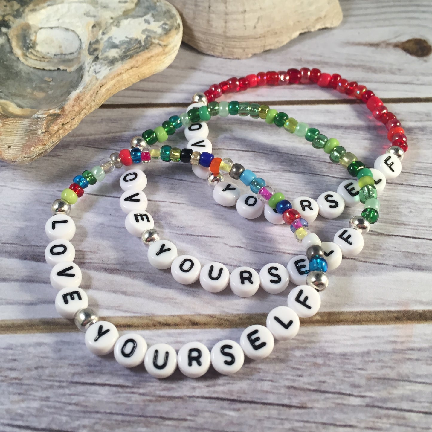 LOVE YOURSELF Message Bracelet - Glass Seed Beads