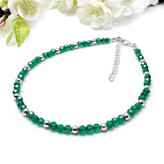 Plus Size Anklet with Faceted Teal Green Glass Beads, Adjustable