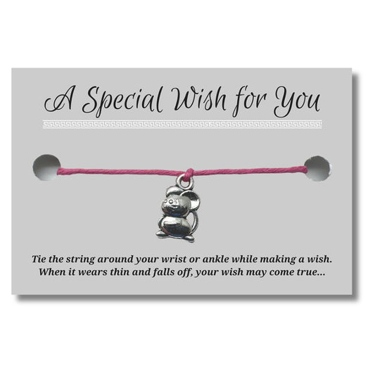 Mouse Charm Hemp Wish Bracelet - Colour Choice
