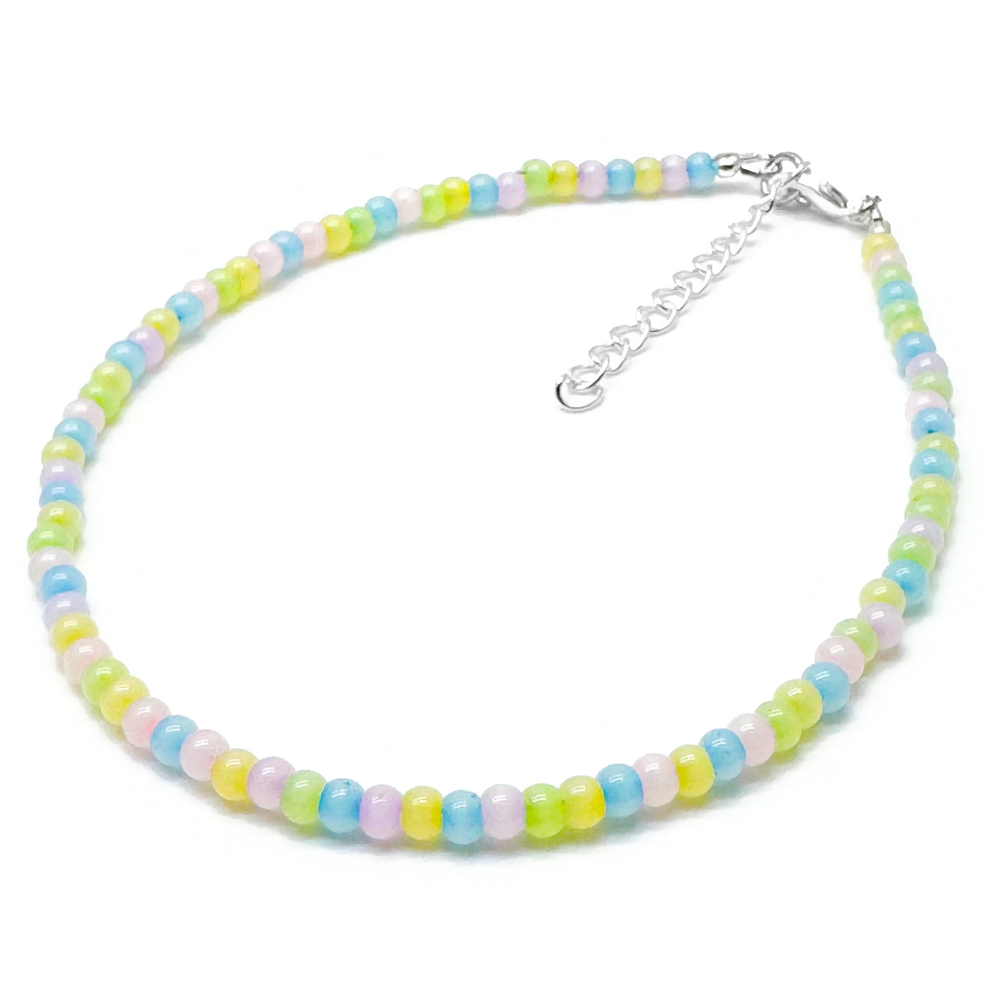 Plus Size Anklet with Pale Pastel Glass Seed Beads, Adjustable