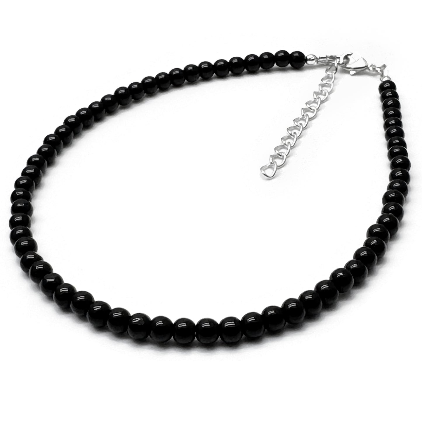 Plus Size Anklet with 4mm Black Glass Beads, Adjustable