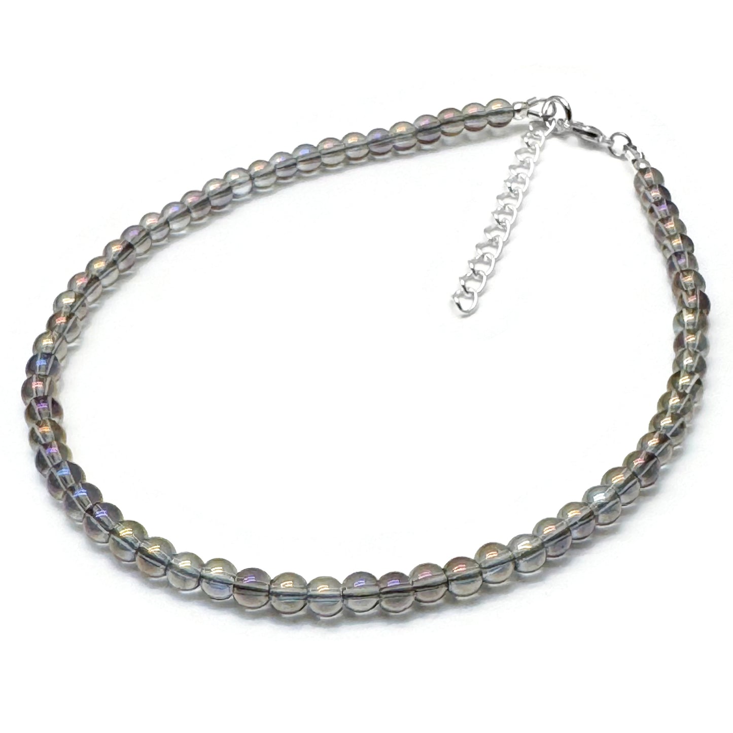 Plus Size Anklet with 4mm AB Taupe Brown Glass Beads, Adjustable