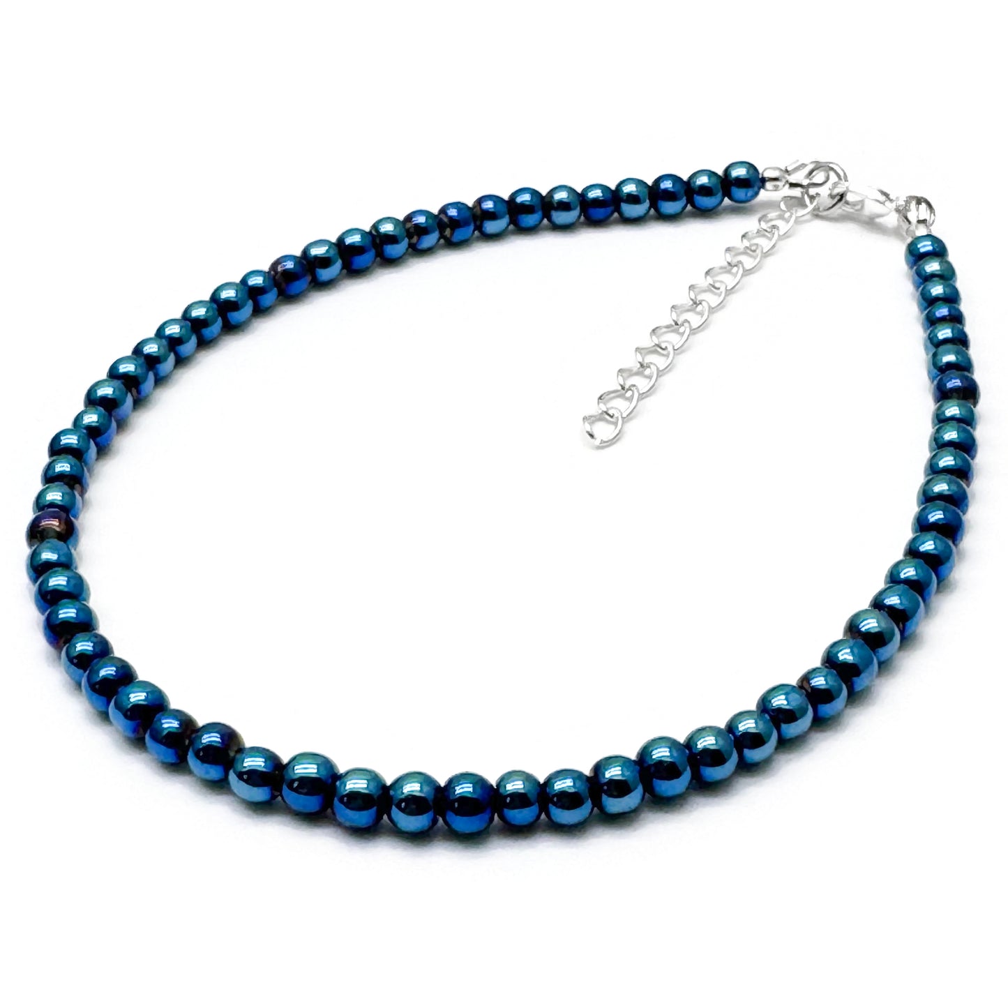 Plus Size Anklet with 4mm AB Dark Blue Glass Beads, Adjustable
