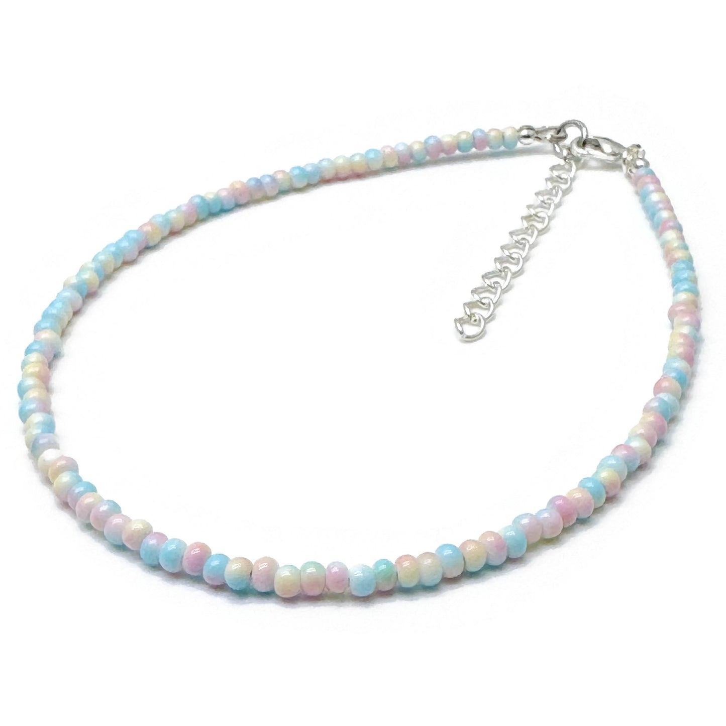 Plus Size Anklet with 3mm Pale Pastel Beads, Adjustable