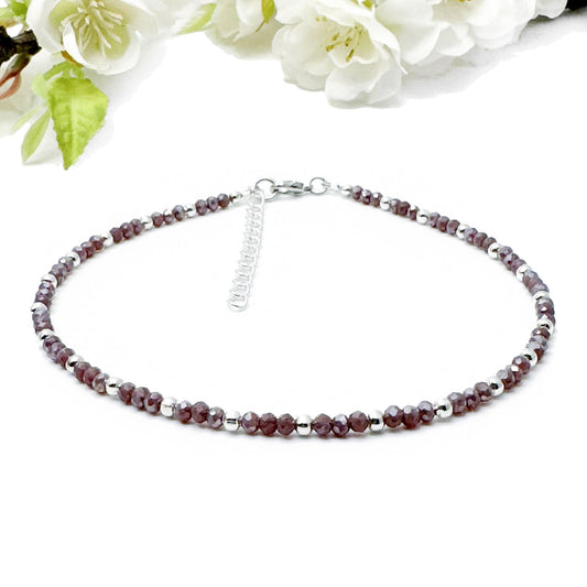 Plus Size Anklet with 3mm Faceted Purple Beads, Adjustable