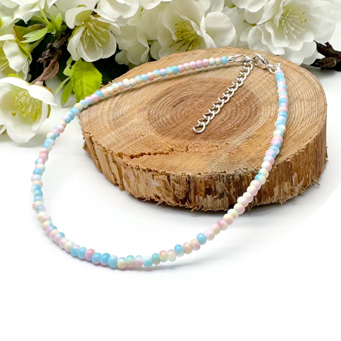 Plus Size Anklet with 3mm Pale Pastel Beads, Adjustable