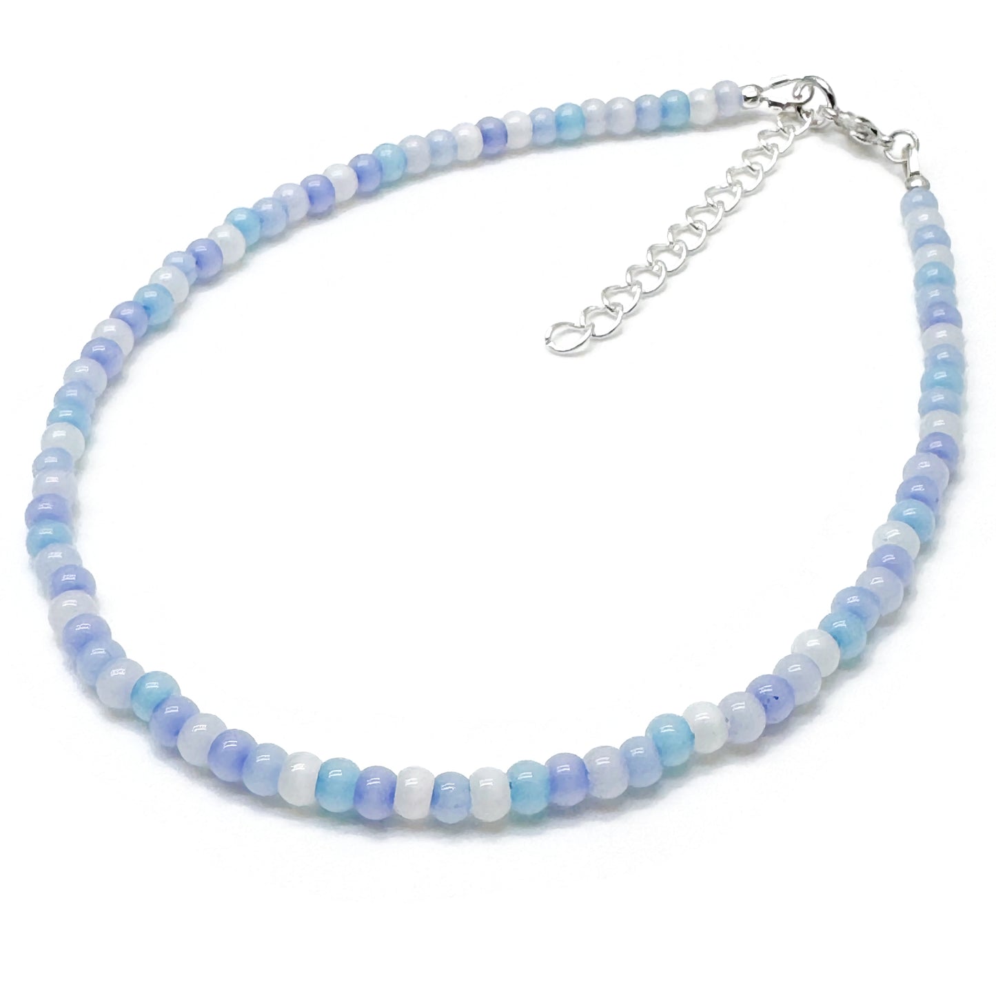 Plus Size Anklet with Pale Blue Glass Seed Beads, Adjustable