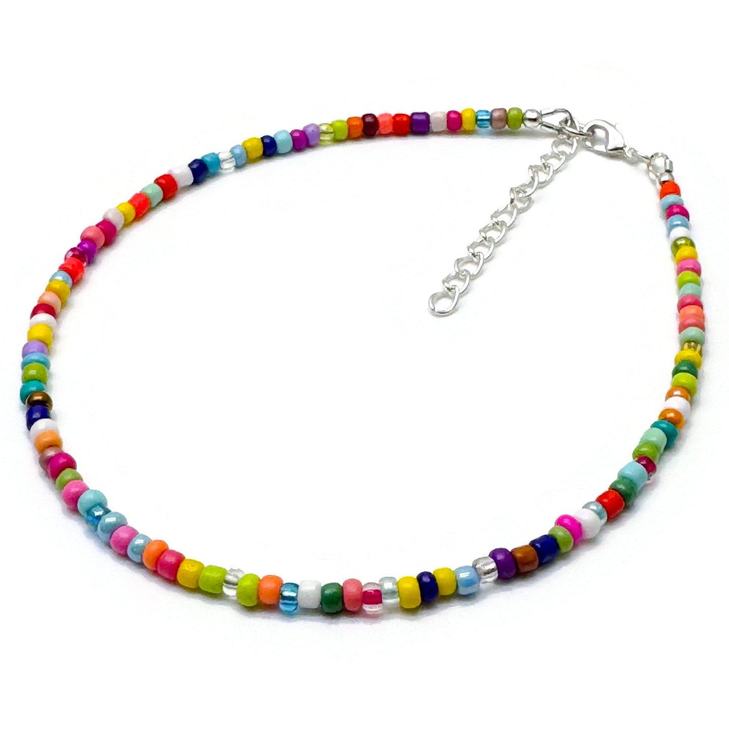 Plus Size Anklet with 3mm Bright Colour Mix Beads, Adjustable