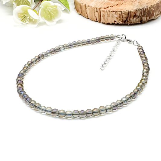 Plus Size Anklet with 4mm AB Taupe Brown Glass Beads, Adjustable