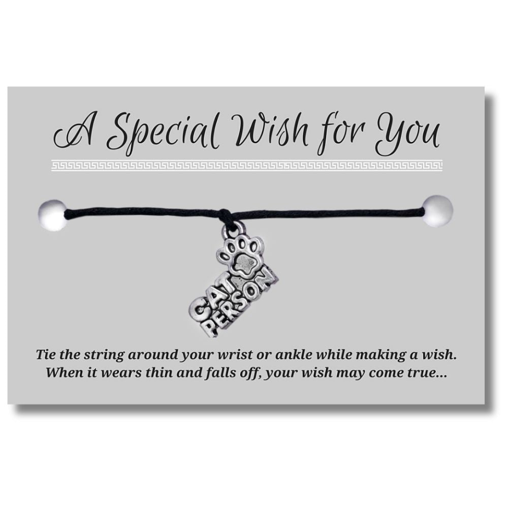Cat Person Charm Hemp Wish Bracelet - Colour Choice
