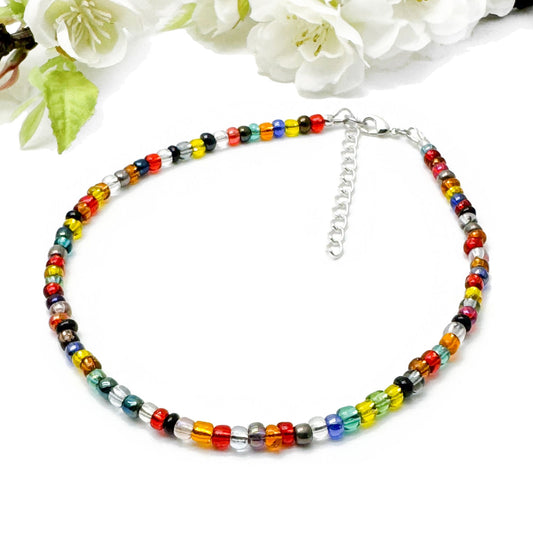 Plus Size Anklet with 3mm Warm Colour Mix Beads, Adjustable