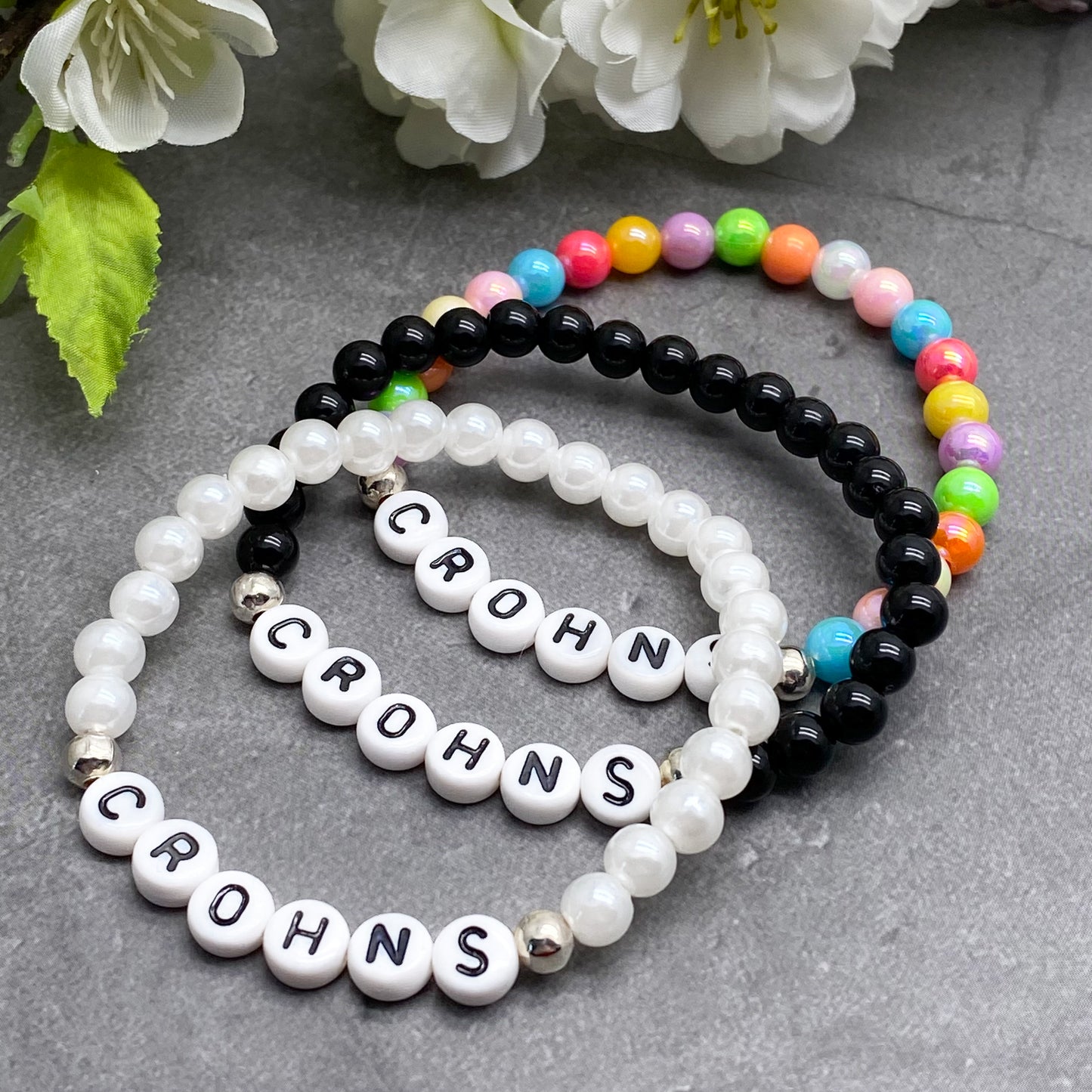 CROHNS Medical Alert Bracelet - Acrylic Letter Beads