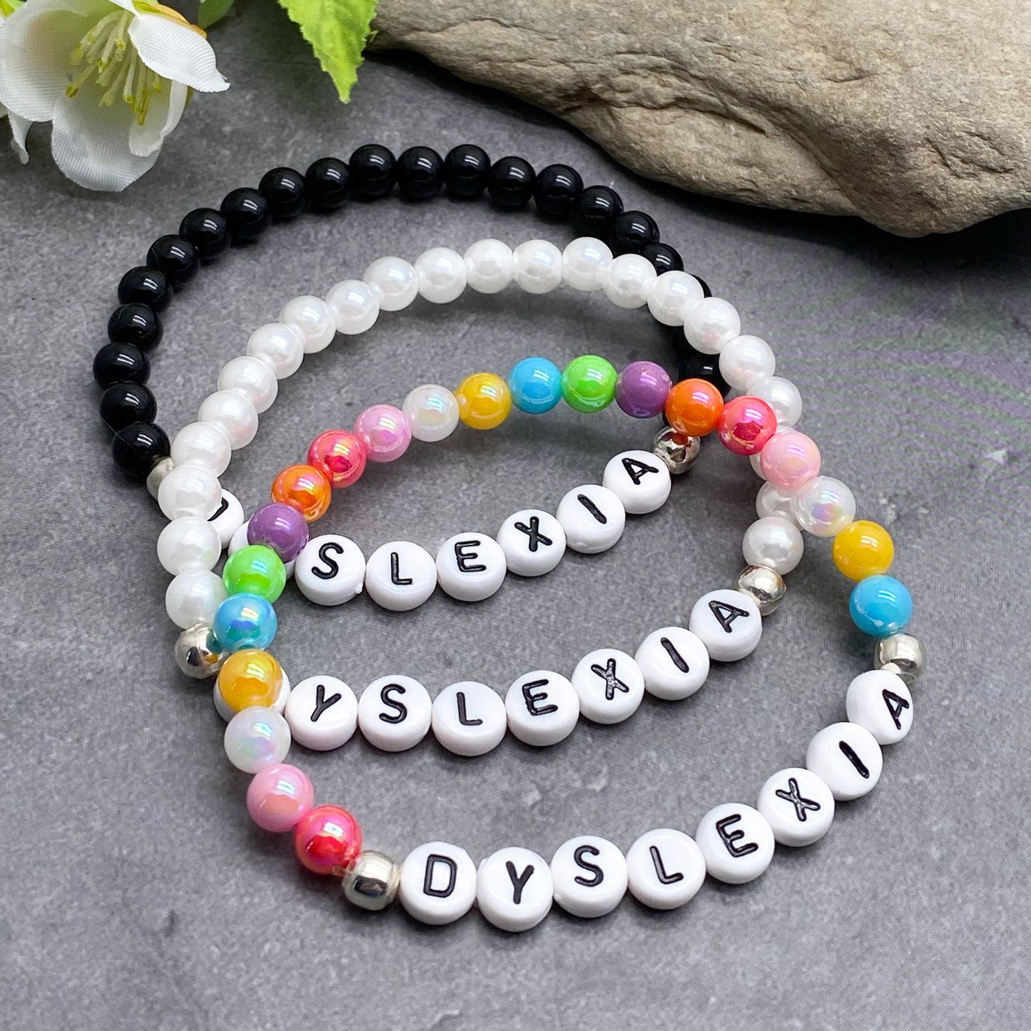 DYSLEXIA Medical Alert Bracelet - Acrylic Letter Beads
