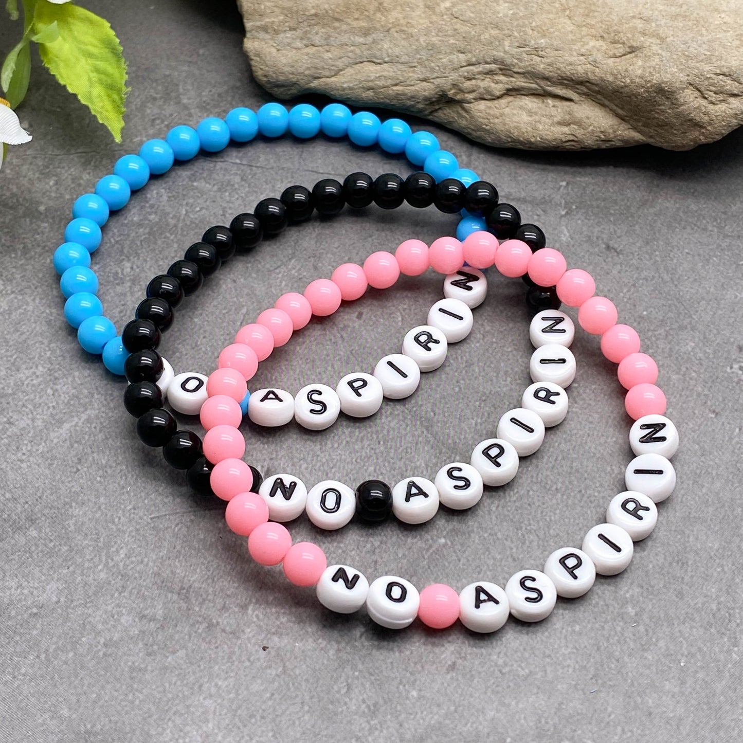 NO ASPIRIN Medical Alert Bracelet - Acrylic Letter Beads