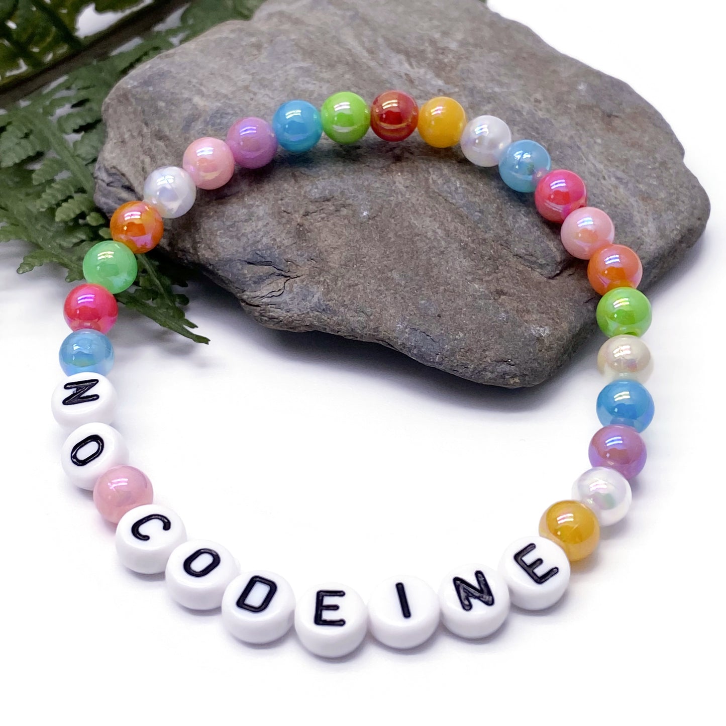 NO CODEINE Medical Alert Bracelet - Acrylic Letter Beads