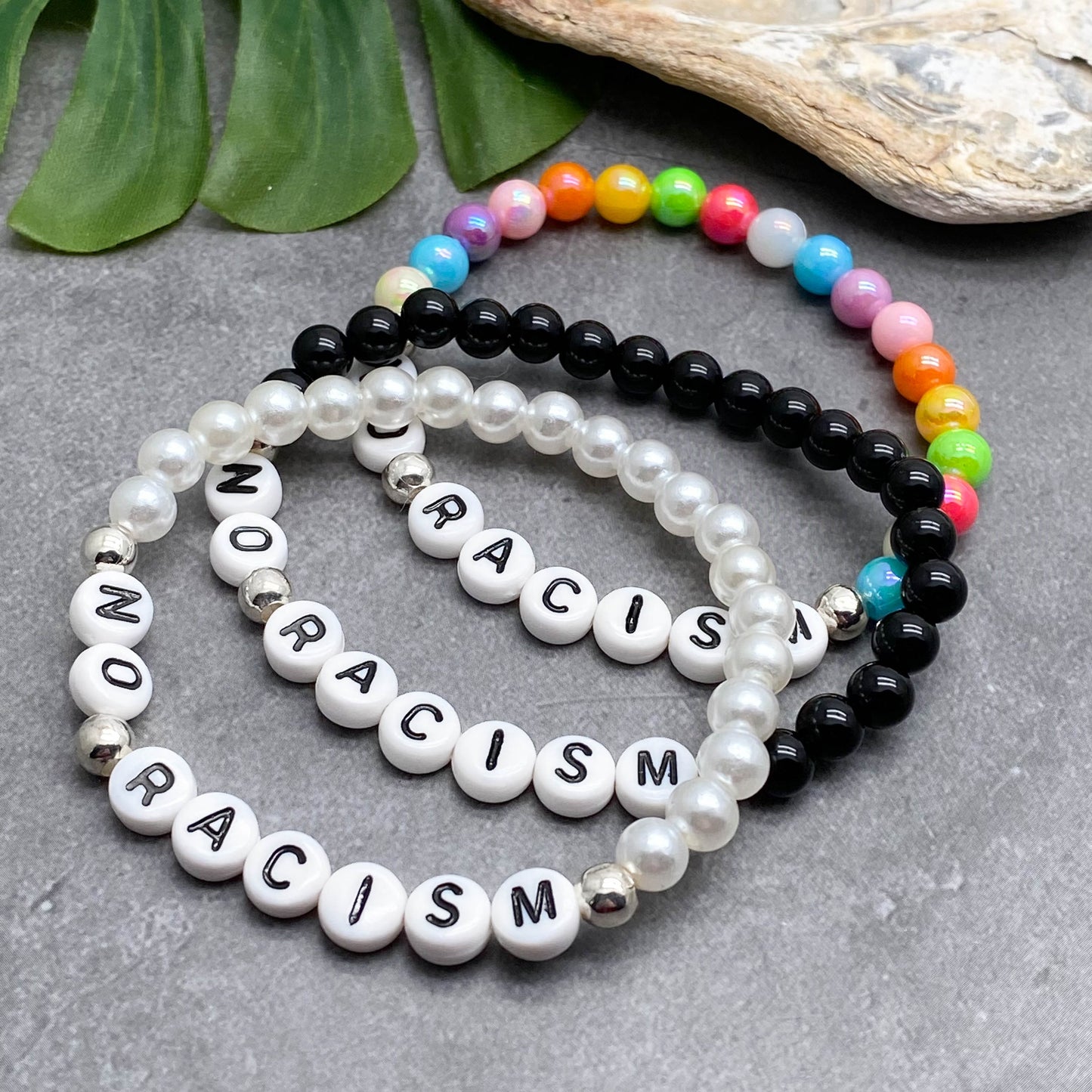 NO RACISM Message Bracelet - Acrylic Letter Beads