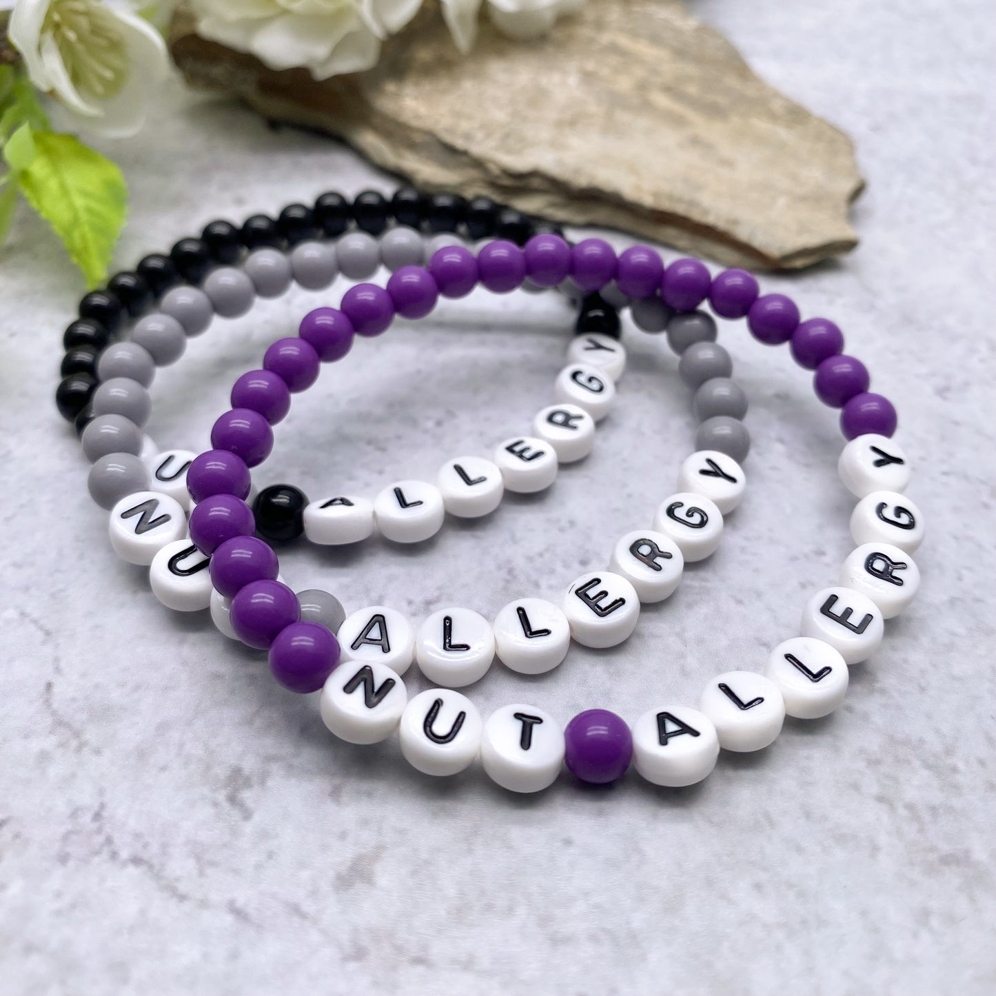 NUT ALLERGY Medical Alert Bracelet - Acrylic Letter Beads