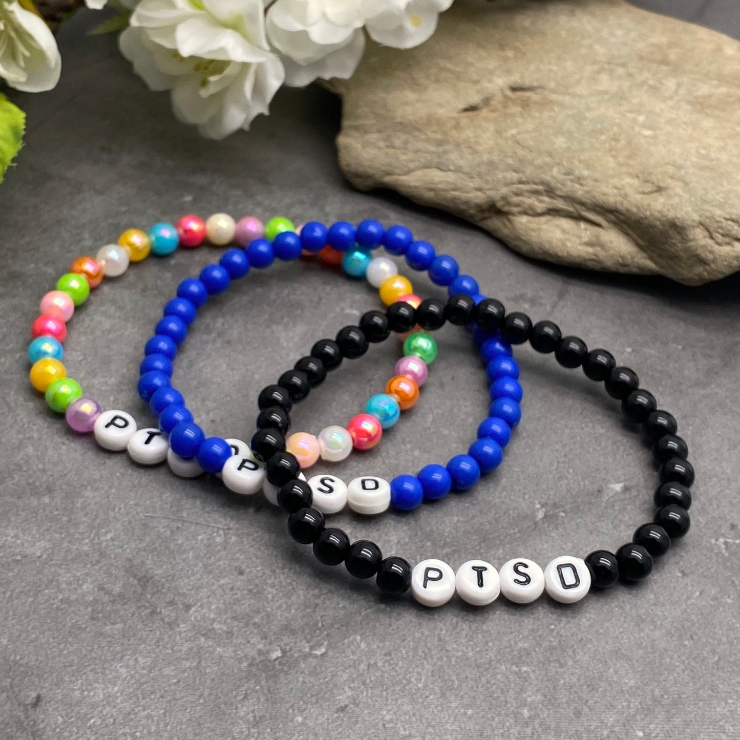PTSD Medical Alert Bracelet - Acrylic Letter Beads