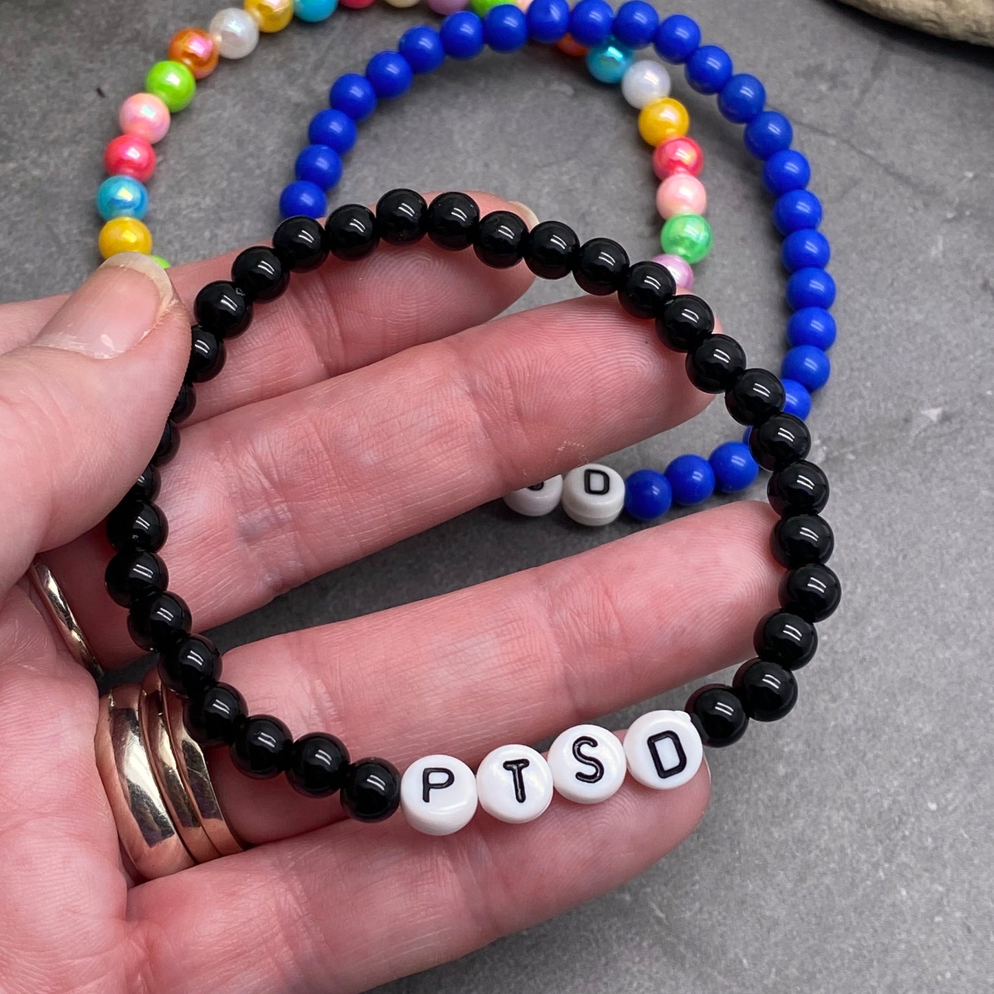 PTSD Medical Alert Bracelet - Acrylic Letter Beads