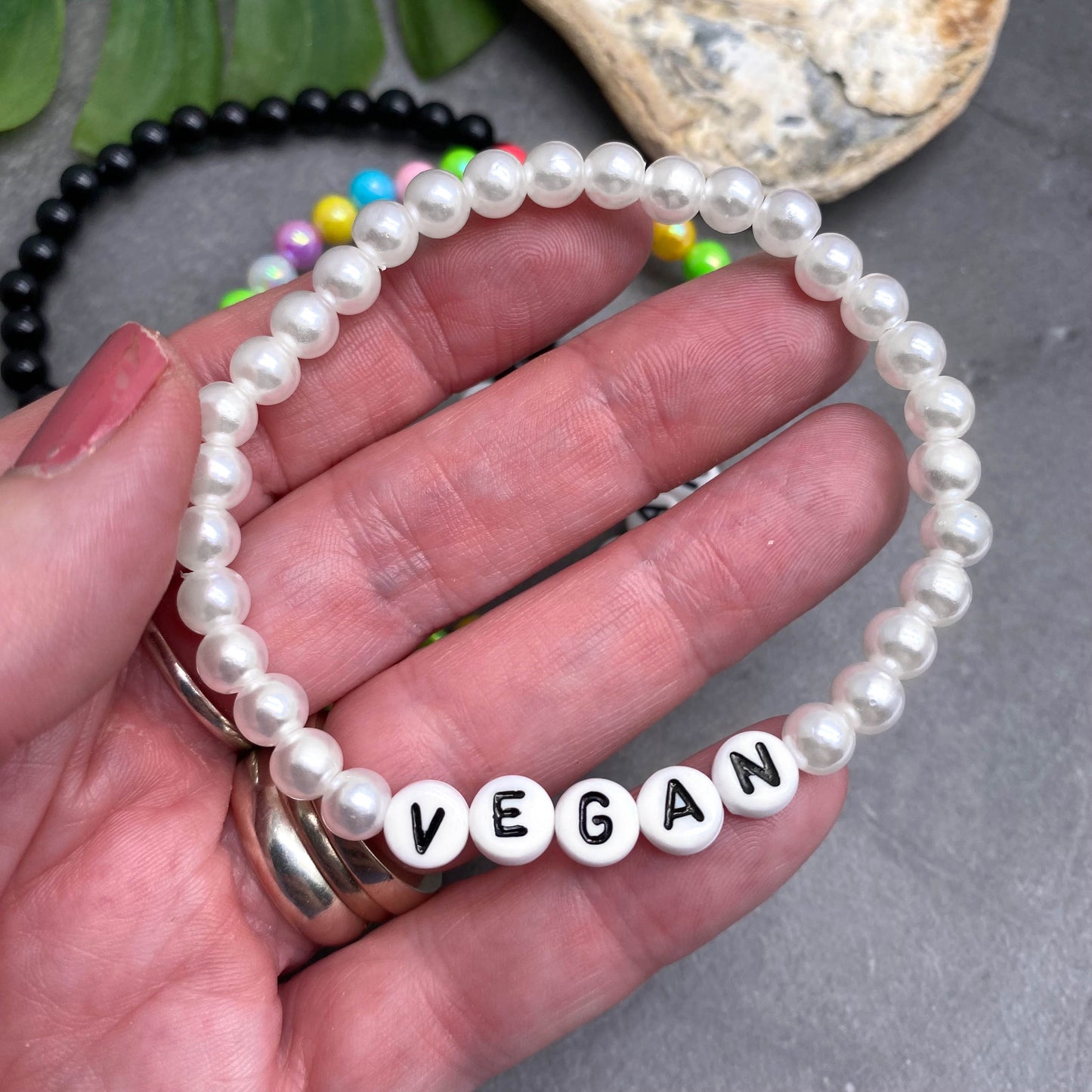 VEGAN Awareness Bracelet - Acrylic Letter Beads
