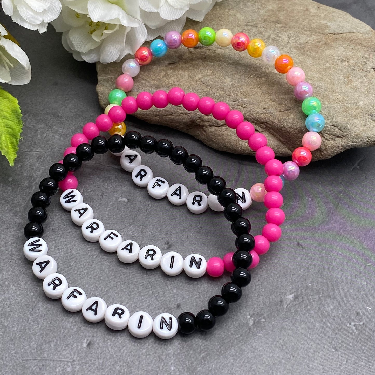 WARFARIN Medical Alert Bracelet - Acrylic Letter Beads