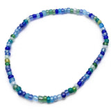 Blue and Green Glass Seed Bead Anklet