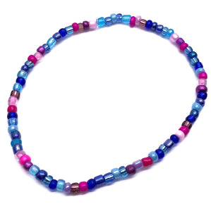 Blue and Pink Glass Seed Bead Anklet