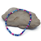 Blue and Pink Glass Seed Bead Anklet