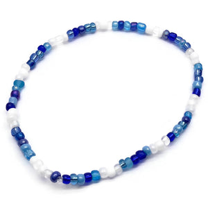 Blue and White Glass Seed Bead Anklet