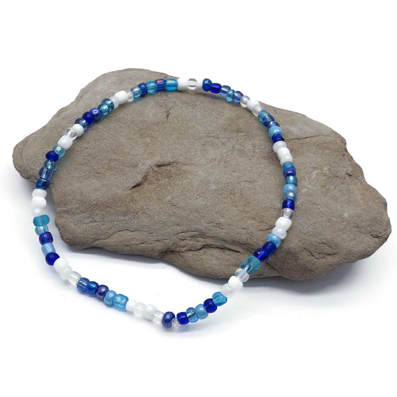 Blue and White Glass Seed Bead Anklet