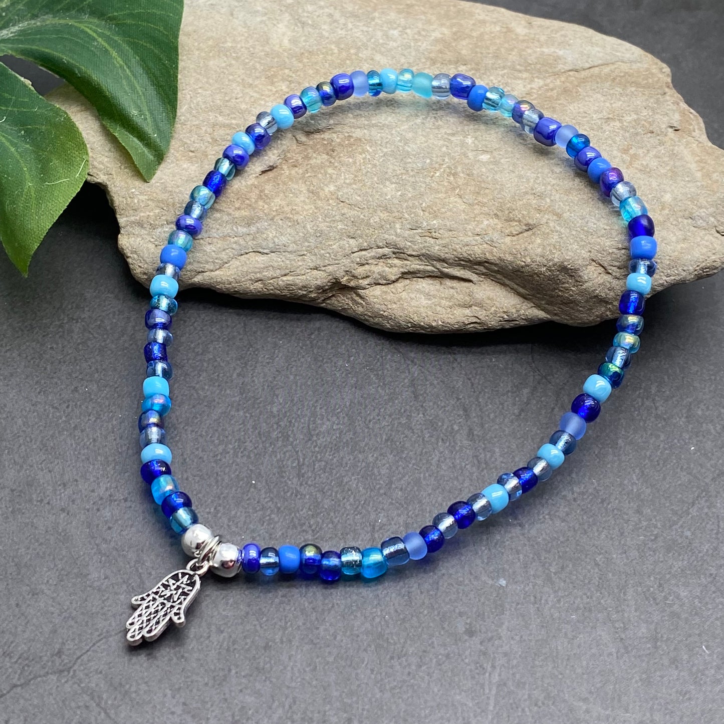 Hamsa Charm Seed Bead Anklet - Colour Choice
