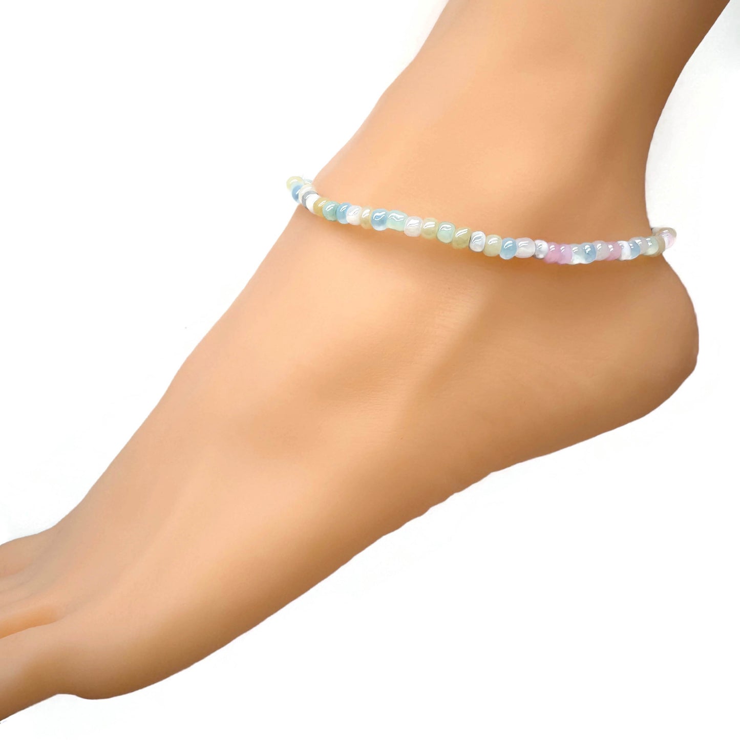 Pale Pastel Mix Glass Seed Bead Anklet