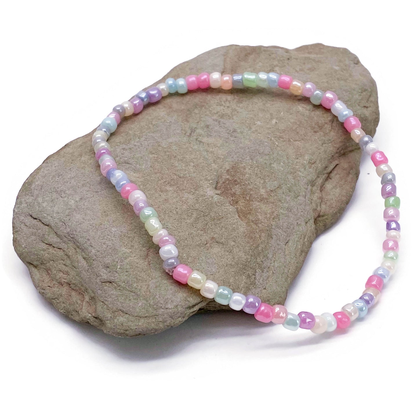 Pale Pastel Mix Glass Seed Bead Anklet