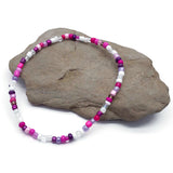 Pink and White Plain Glass Seed Bead Anklet