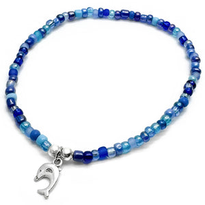 Dolphin Charm Seed Bead Anklet - Colour Choice