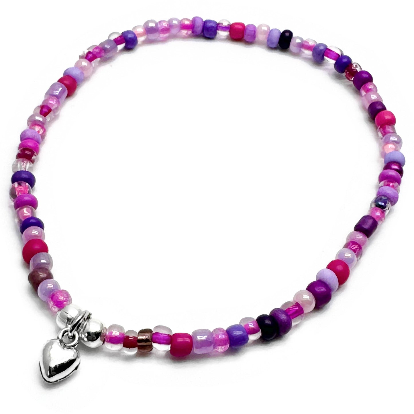 Heart Charm Seed Bead Anklet - Colour Choice