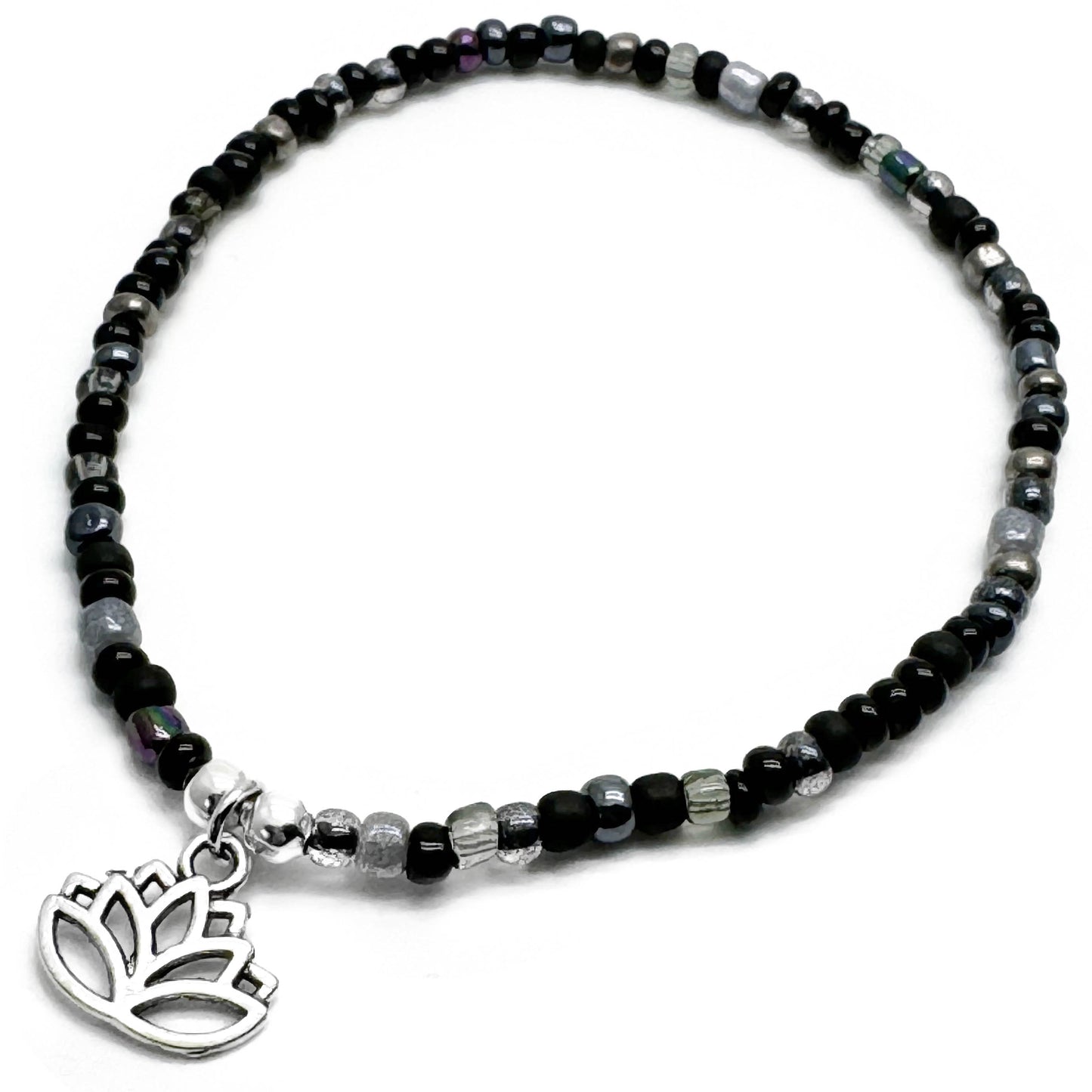 Lotus Charm Seed Bead Anklet - Colour Choice