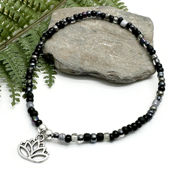 Lotus Charm Seed Bead Anklet - Colour Choice