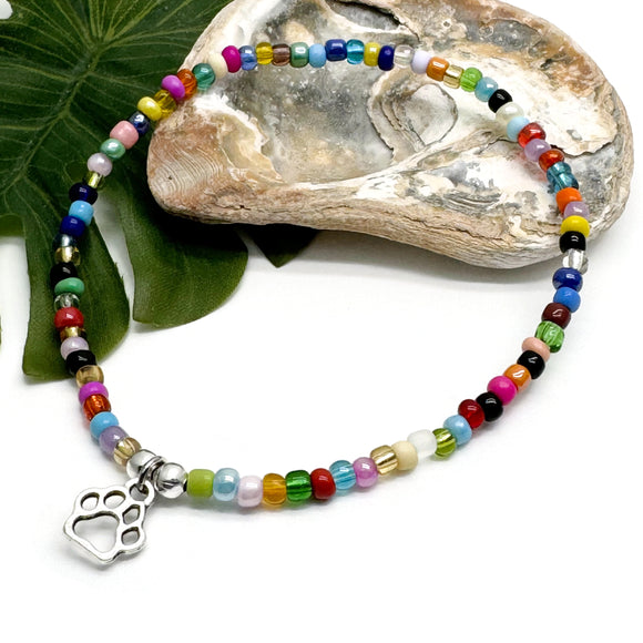 Paw Print Seed Bead Anklet - Colour Choice