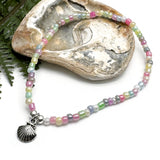 Shell Charm Pale Pastel Seed Bead Anklet