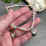 Shell Charm Pale Pastel Seed Bead Anklet