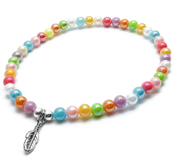 Feather Charm Acrylic Bead Anklet - Colour Choice